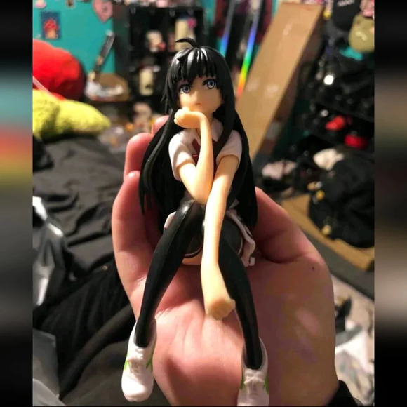 Cute kawaii anime girl black hair figure manga bear decor accessories women - Picture 3 of 3